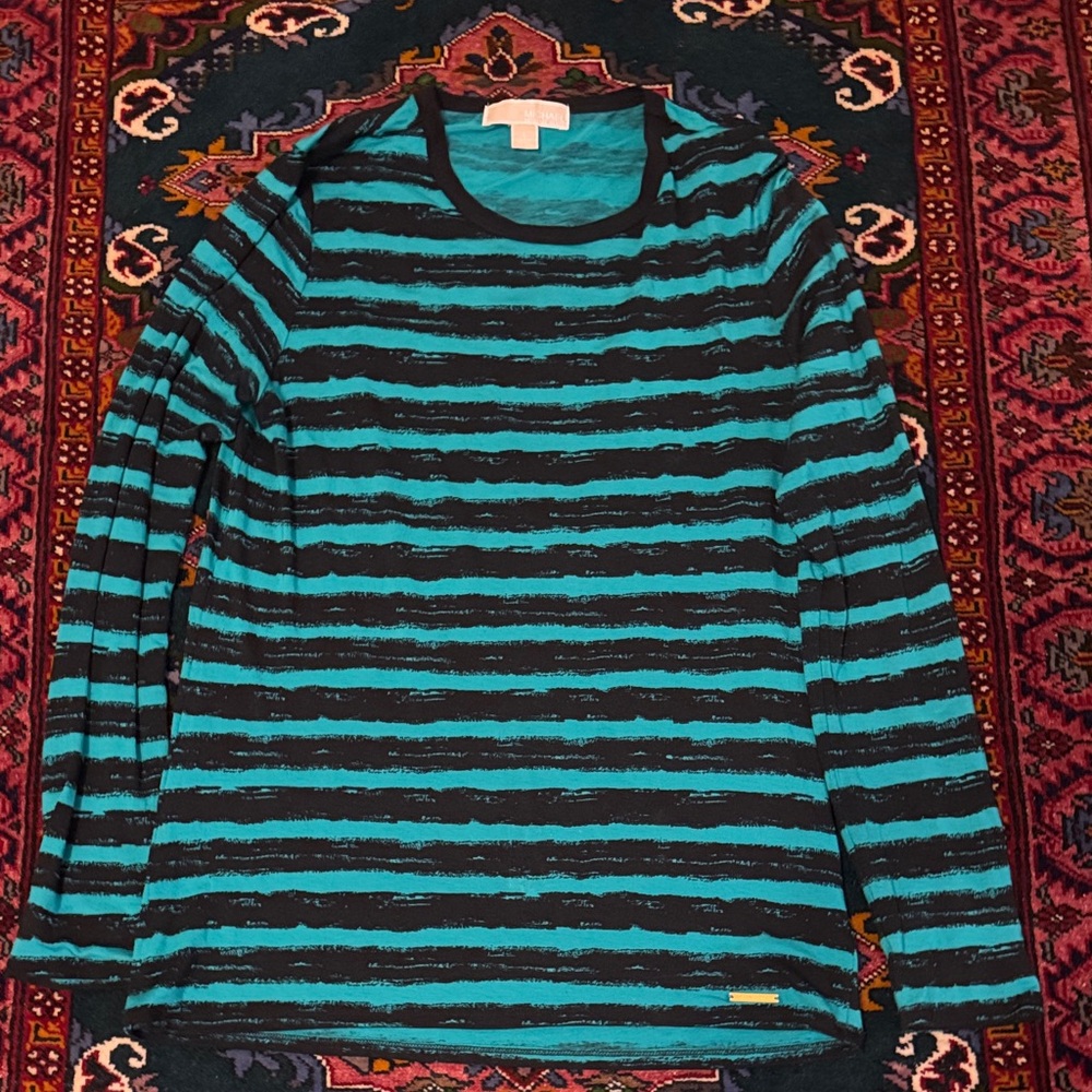 Michael Kors Teal and Blue Striped Shirt